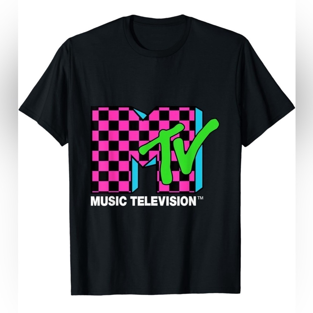NWOT- Classic MTV Logo Pink And Blue Checker Design T-Shirt